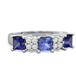 Tanzanite Three Stone Diamond Cluster 14K White Gold ring R2592