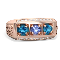 Tanzanite Three Stone Tire Tread Men's 14K Rose Gold ring R0520