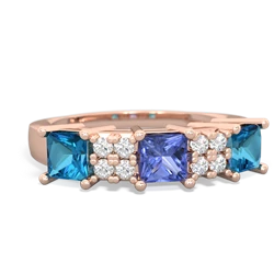 Tanzanite Three Stone Diamond Cluster 14K Rose Gold ring R2592