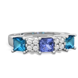 Tanzanite Three Stone Diamond Cluster 14K White Gold ring R2592