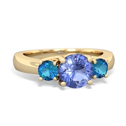 Tanzanite Three Stone Round Trellis 14K Yellow Gold ring R4018