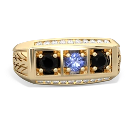 Tanzanite Three Stone Tire Tread Men's 14K Yellow Gold ring R0520