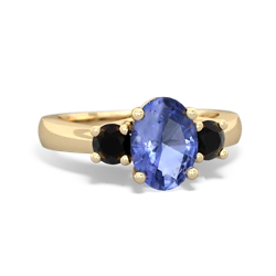 Tanzanite Three Stone Oval Trellis 14K Yellow Gold ring R4024