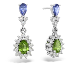 Tanzanite Halo Pear Dangle 14K White Gold earrings E1882