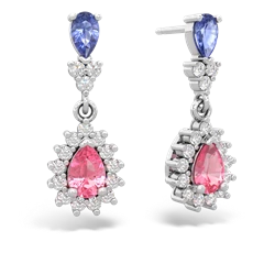 Tanzanite Halo Pear Dangle 14K White Gold earrings E1882