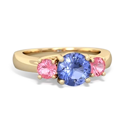 Tanzanite Three Stone Round Trellis 14K Yellow Gold ring R4018