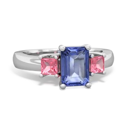 Tanzanite Three Stone Emerald-Cut Trellis 14K White Gold ring R4021