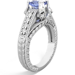 Tanzanite Antique Style Milgrain Diamond 14K White Gold ring R2028