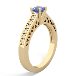 Tanzanite Art Deco Engagement 5Mm Round 14K Yellow Gold ring R26355RD