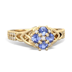 Tanzanite Celtic Knot Cluster Engagement 14K Yellow Gold ring R26443RD