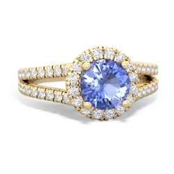 Tanzanite Pave Halo 14K Yellow Gold ring R5490