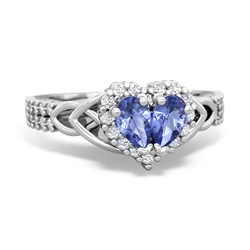 Tanzanite Celtic Knot Two Hearts As One 14K White Gold ring R2644HRT