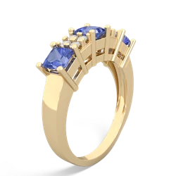 Tanzanite Three Stone Diamond Cluster 14K Yellow Gold ring R2592