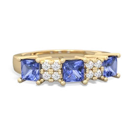 Tanzanite Three Stone Diamond Cluster 14K Yellow Gold ring R2592