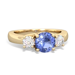 Tanzanite Diamond Three Stone Round Trellis 14K Yellow Gold ring R4018