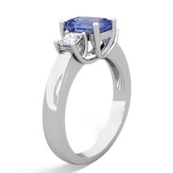 Tanzanite Diamond Three Stone Emerald-Cut Trellis 14K White Gold ring R4021