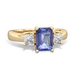 Tanzanite Diamond Three Stone Emerald-Cut Trellis 14K Yellow Gold ring R4021