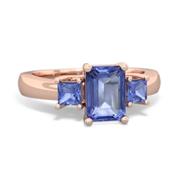 Tanzanite Three Stone Emerald-Cut Trellis 14K Rose Gold ring R4021