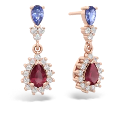 Tanzanite Halo Pear Dangle 14K Rose Gold earrings E1882