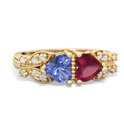 Tanzanite Diamond Butterflies 14K Yellow Gold ring R5601