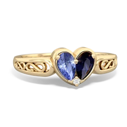 Tanzanite Filligree 'One Heart' 14K Yellow Gold ring R5070