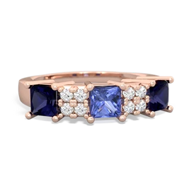 Tanzanite Three Stone Diamond Cluster 14K Rose Gold ring R2592