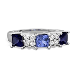 Tanzanite Three Stone Diamond Cluster 14K White Gold ring R2592