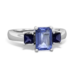 Tanzanite Three Stone Emerald-Cut Trellis 14K White Gold ring R4021