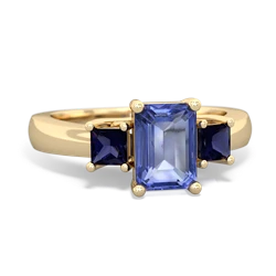 Tanzanite Three Stone Emerald-Cut Trellis 14K Yellow Gold ring R4021