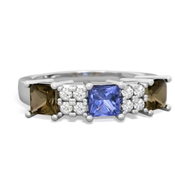 Tanzanite Three Stone Diamond Cluster 14K White Gold ring R2592