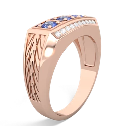 Lab Sapphire Three Stone Tire Tread Men's 14K Rose Gold ring R0520