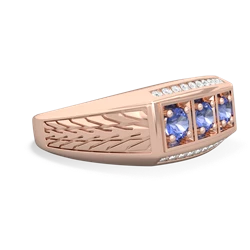 Lab Pink Sapphire Three Stone Tire Tread Men's 14K Rose Gold ring R0520