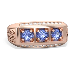 Lab Sapphire Three Stone Tire Tread Men's 14K Rose Gold ring R0520