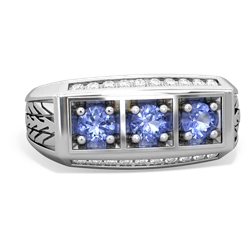 Lab Sapphire Three Stone Tire Tread Men's 14K White Gold ring R0520