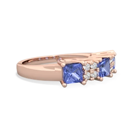 Blue Topaz Three Stone Diamond Cluster 14K Rose Gold ring R2592