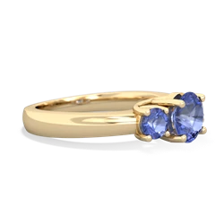 Lab Sapphire Three Stone Round Trellis 14K Yellow Gold ring R4018