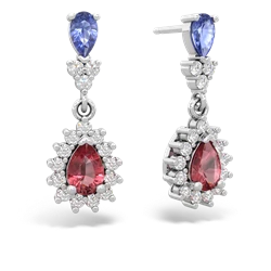 Tanzanite Halo Pear Dangle 14K White Gold earrings E1882