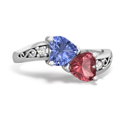 Tanzanite Snuggling Hearts 14K White Gold ring R2178