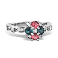 Pink Tourmaline Sparkling Tiara Cluster 14K White Gold ring R26293RD