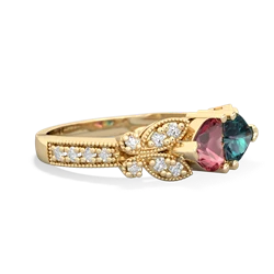 Pink Tourmaline Diamond Butterflies 14K Yellow Gold ring R5601