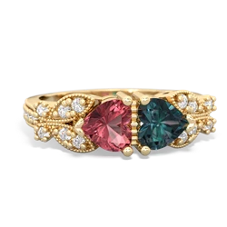 Pink Tourmaline Diamond Butterflies 14K Yellow Gold ring R5601