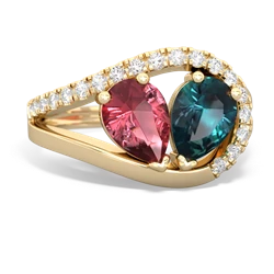 Pink Tourmaline Nestled Heart Keepsake 14K Yellow Gold ring R5650