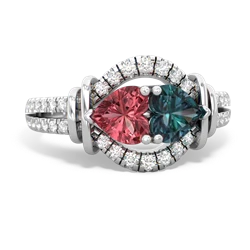 Pink Tourmaline Art-Deco Keepsake 14K White Gold ring R5630