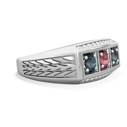 Pink Tourmaline Three Stone Tire Tread Men's 14K White Gold ring R0520