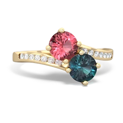 Pink Tourmaline Channel Set Two Stone 14K Yellow Gold ring R5303