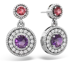 Pink Tourmaline Halo Dangle 14K White Gold earrings E5319