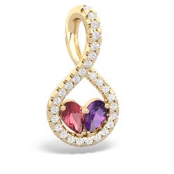 Pink Tourmaline Pave Twist 'One Heart' 14K Yellow Gold pendant P5360