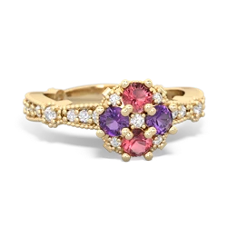 Pink Tourmaline Sparkling Tiara Cluster 14K Yellow Gold ring R26293RD