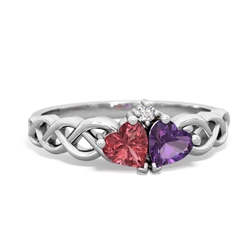 Pink Tourmaline Heart To Heart Braid 14K White Gold ring R5870