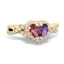 Pink Tourmaline Diamond Twist 'One Heart' 14K Yellow Gold ring R2640HRT